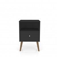 Manhattan Comfort 203AMC8 Liberty Mid Century - Modern Nightstand 1.0 with 1 Cubby Space and 1 Drawer in Black 